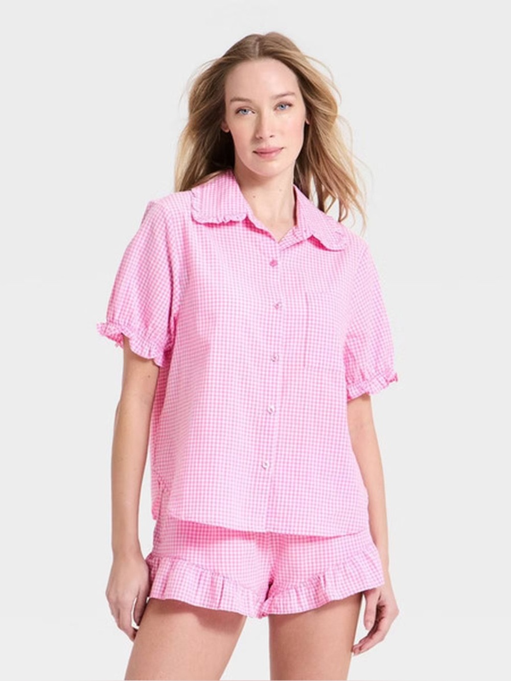 Auden Pink Gingham Short Pajama Set